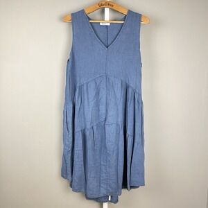 Rosemarine Italy Blue Dress Womens S Sleeveless Linen Blend Pockets Coastal